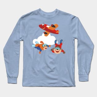 Vector illustration of a cute skydiver monkey and dog Long Sleeve T-Shirt